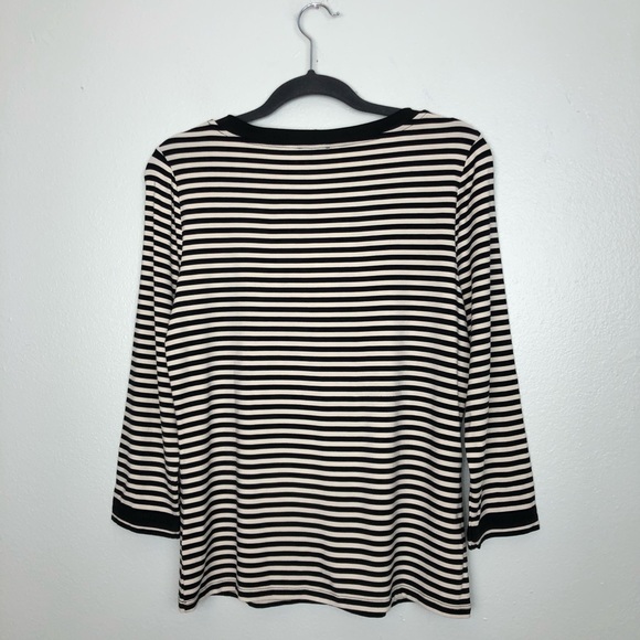 Talbots Tie Neck 3/4 Sleeve Striped Causal Shirt M - Picture 10 of 15